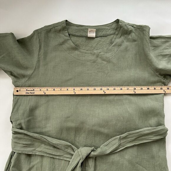 Len OK Green Linen 3/4 Sleeve Long Shift Dress W/wrap Around Belt Pockets XL - Picture 7 of 10
